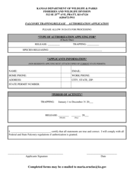 Document preview: Falconry Trapping/Release Authorization Application - Kansas