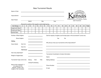 Document preview: Kansas Bass Tournament Log - Kansas