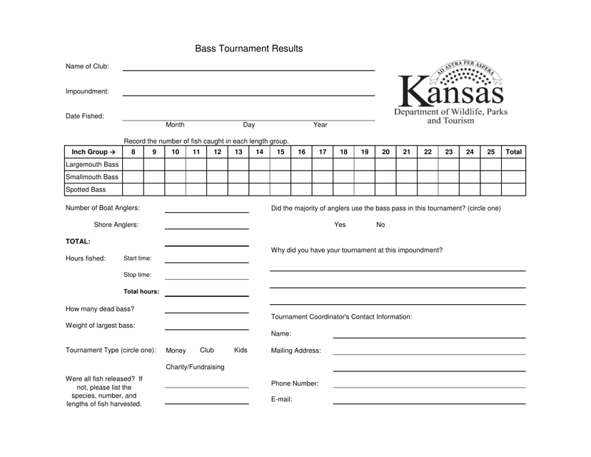 Kansas Bass Tournament Log - Kansas