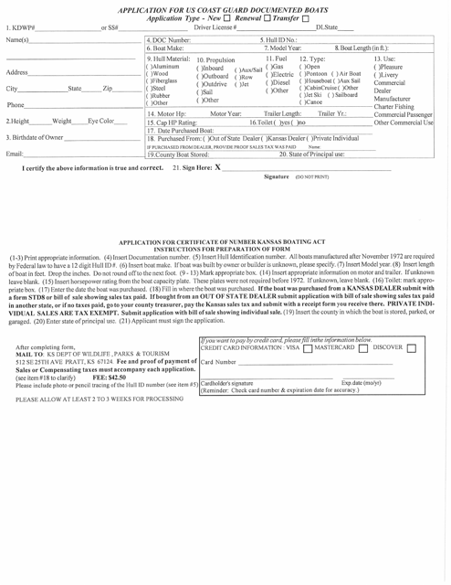 Kansas Application for US Coast Guard Documented Boats Download ...