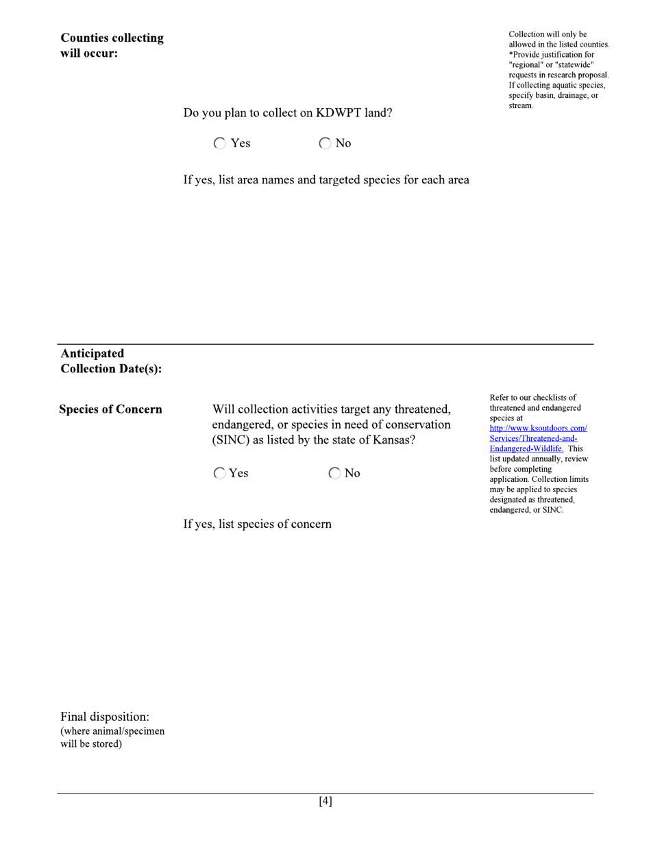 Collection Permit Application - Kansas, Page 4