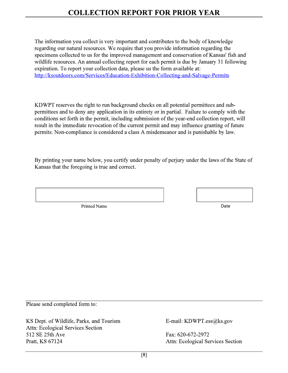 Collection Permit Application - Kansas, Page 8