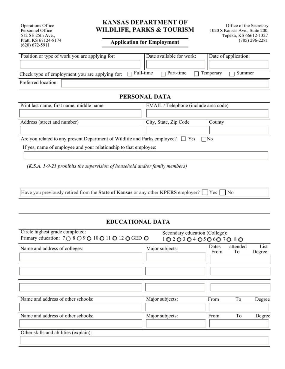 Kansas Application For Employment Download Fillable Pdf Templateroller