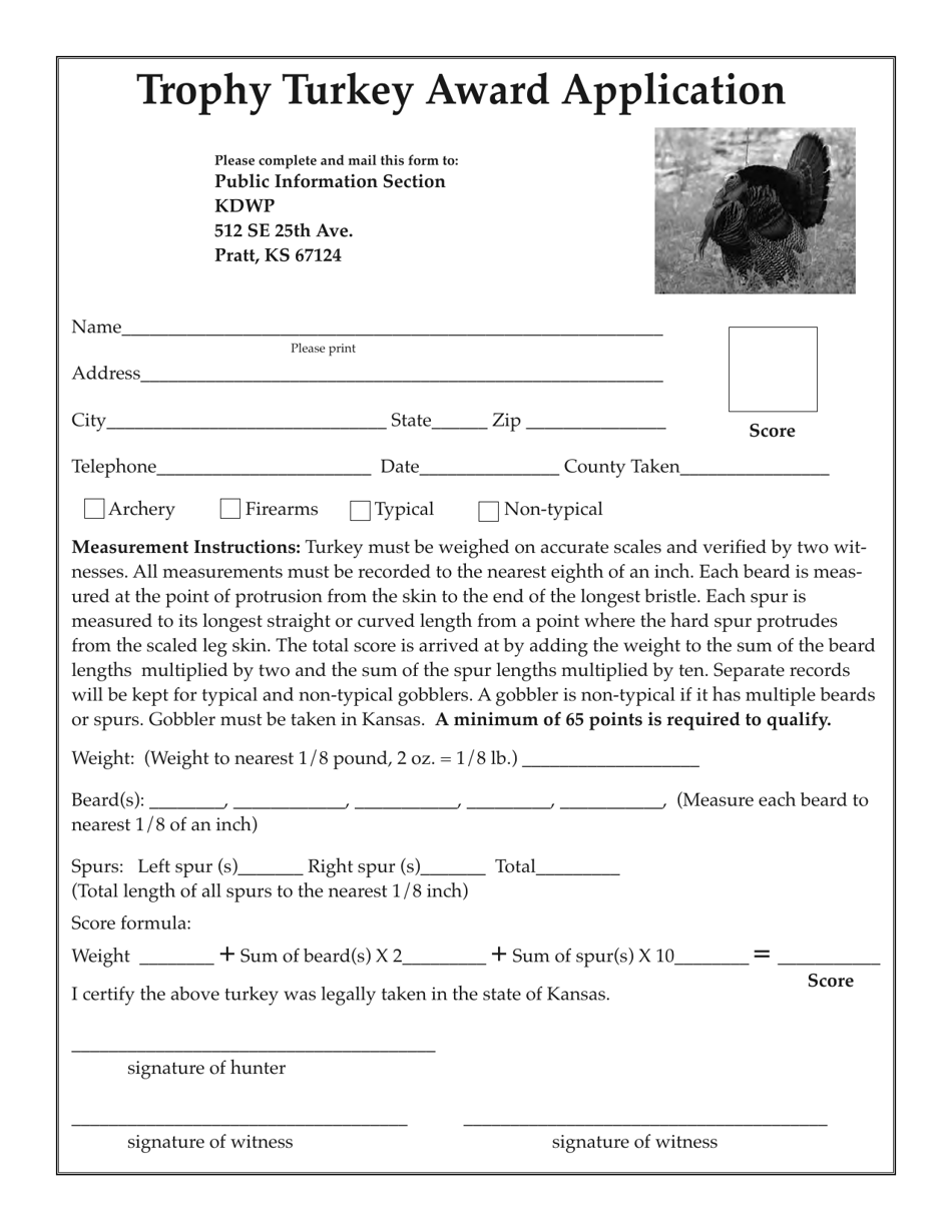 Trophy Turkey Award Application - Kansas, Page 1