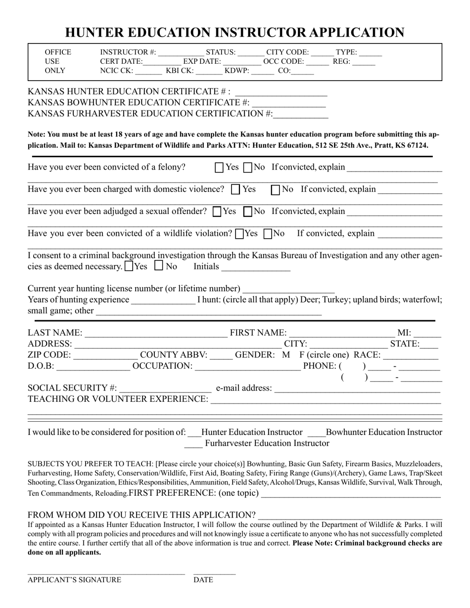 Kansas Hunter Education Instructor Application - Fill Out, Sign Online ...