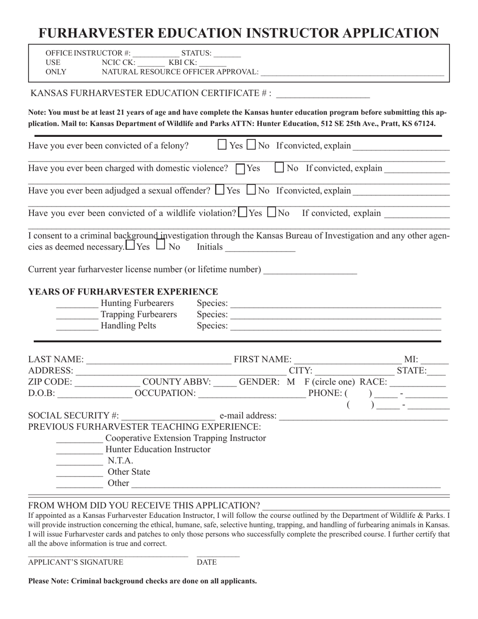 Furharvester Education Instructor Application - Kansas, Page 2