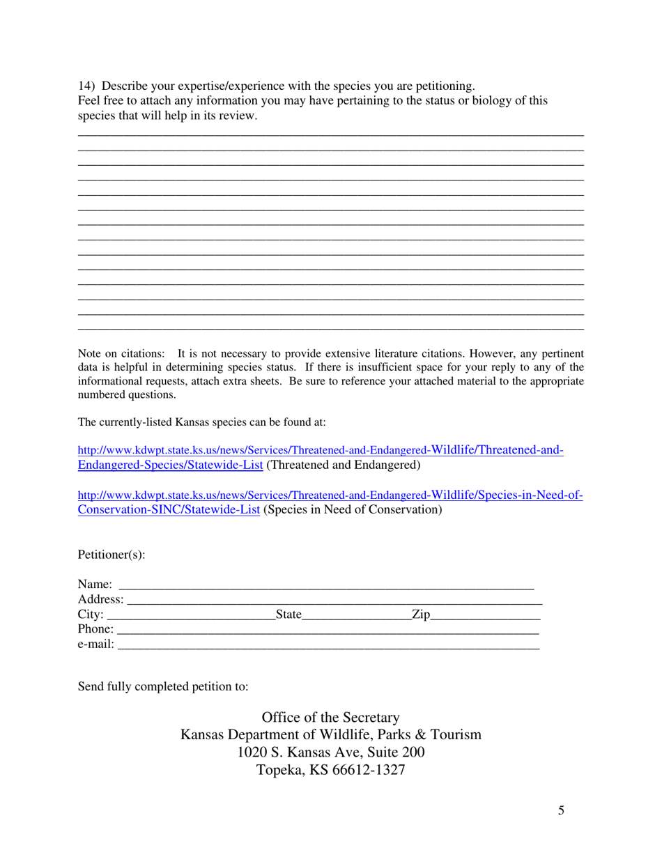 Petition for Species Review Endangered / Threatened / Species-In-need-Of-Conservation Status - Kansas, Page 5