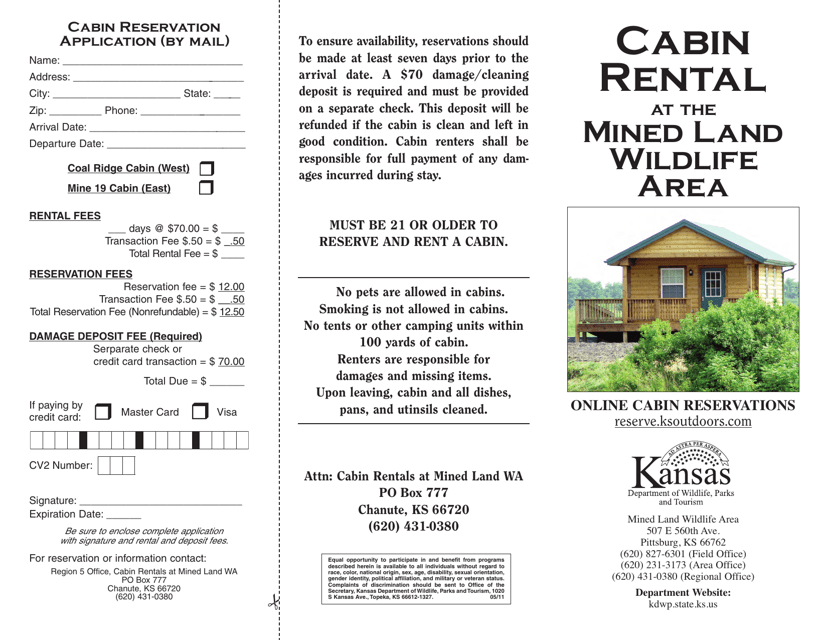 Mined Land Wildlife Area Cabin Reservation Application - Kansas Download Pdf