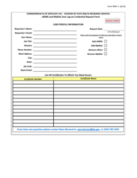 Form RMF-1 Erims and Myrisk User Log-On Credential Request Form - Kentucky