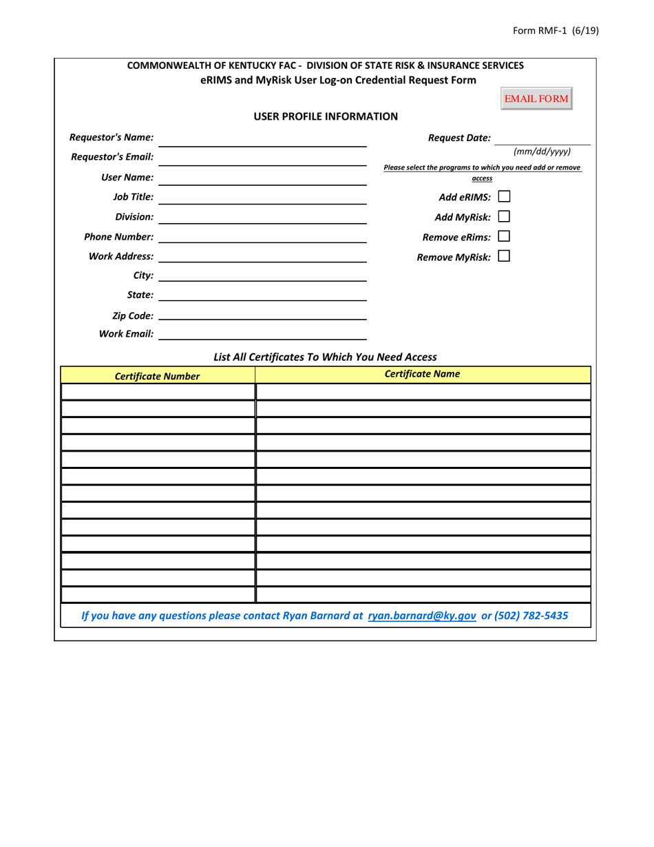 My Risk Requisition Form Form RMF-1 - Fill Out, Sign Online and Download Fillable PDF, Kentucky ...