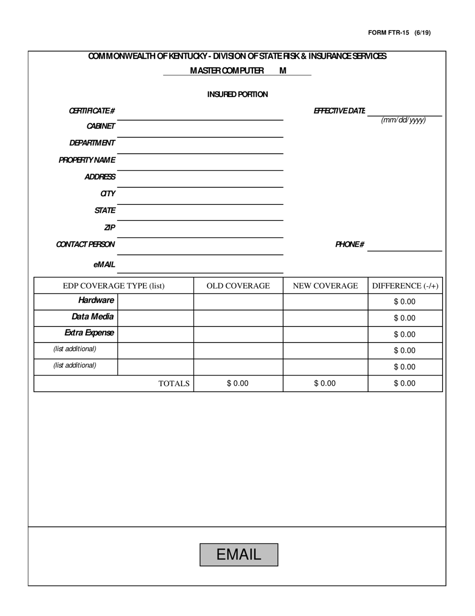 Form FTR-15 Master Computer Form - Kentucky, Page 1