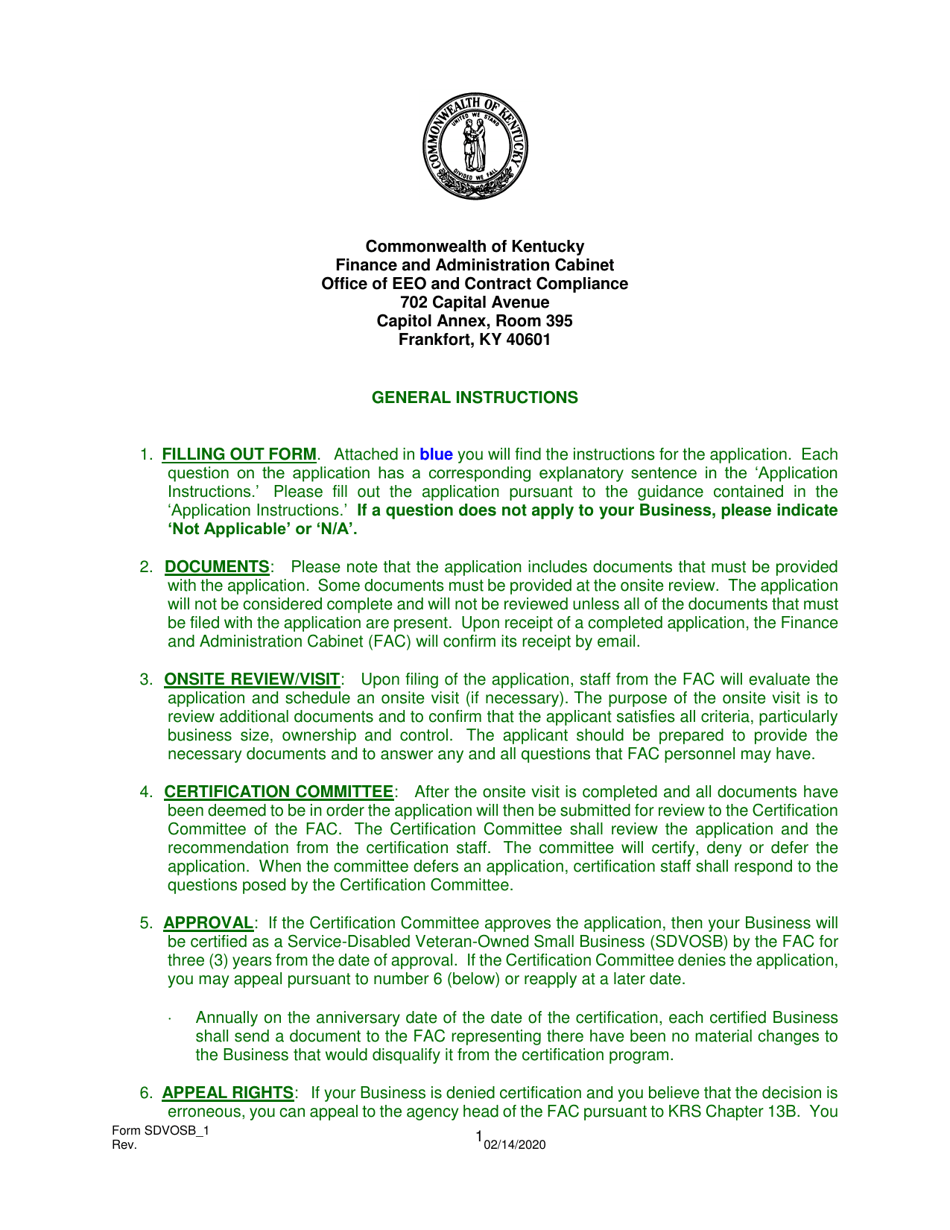 Instructions for Form SDVOSB_1 Service-Disabled Veteran-Owned Small Business Certification Application - Kentucky, Page 2