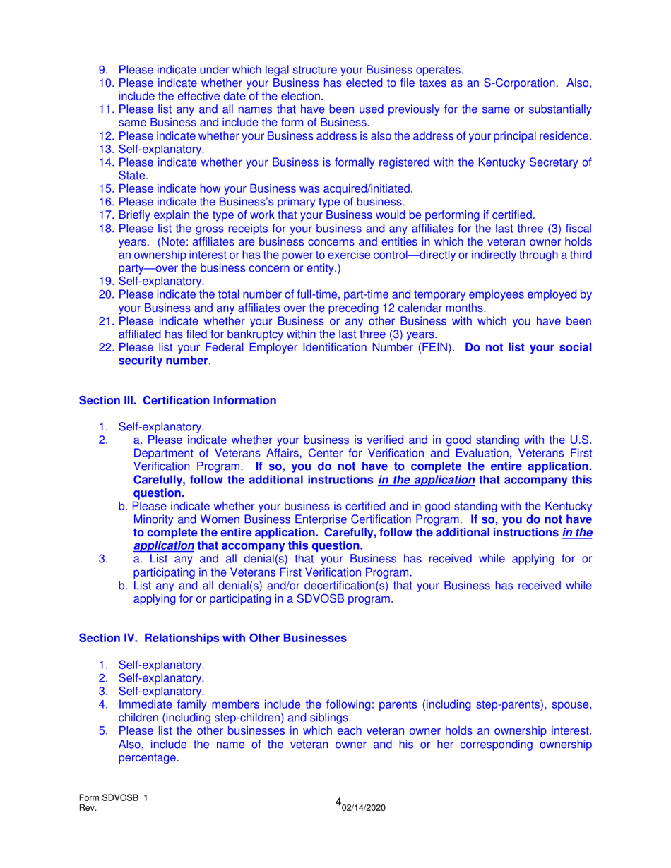Instructions for Form SDVOSB_1 Service-Disabled Veteran-Owned Small Business Certification Application - Kentucky, Page 5