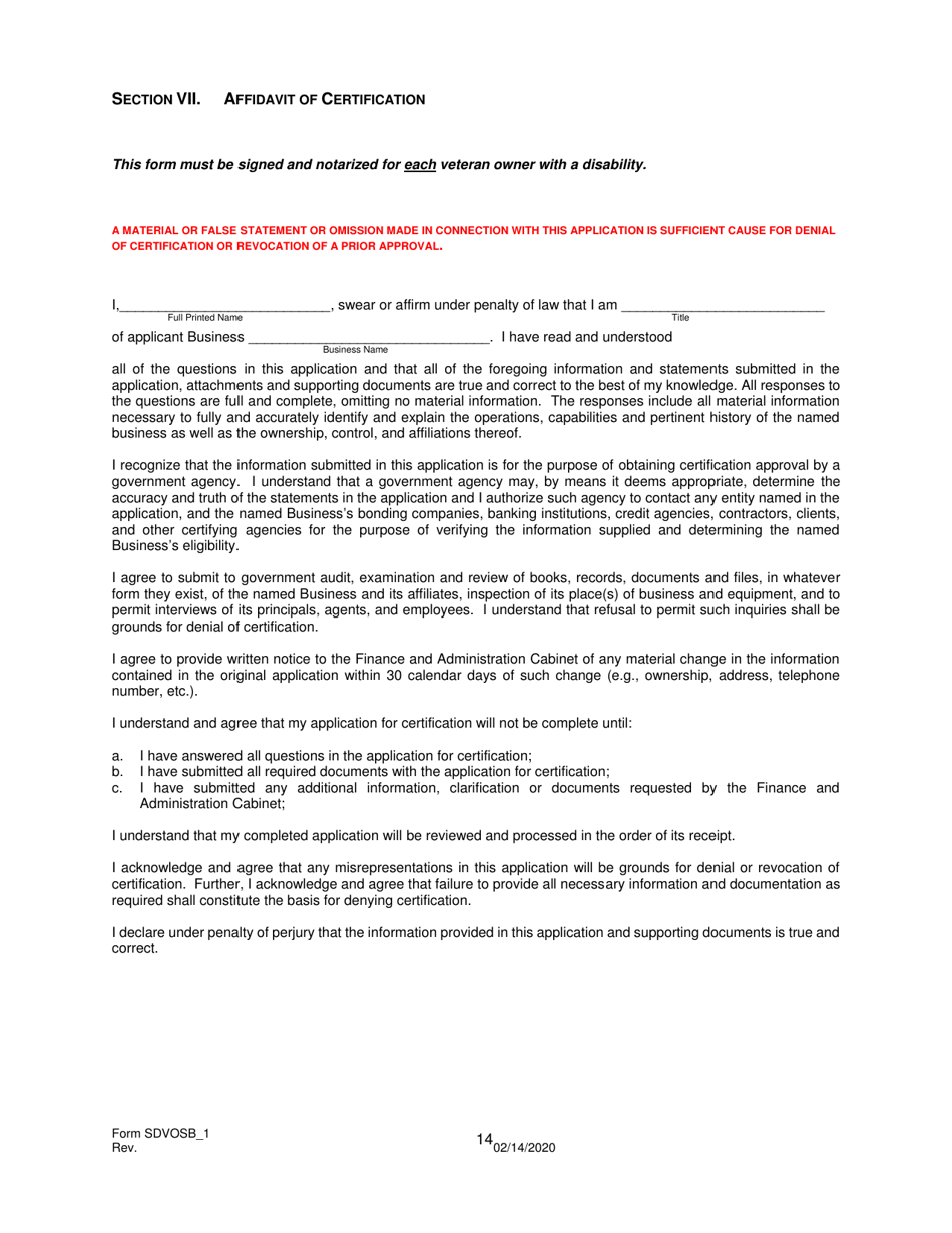 Form SDVOSB_1 Service-Disabled Veteran-Owned Small Business Certification Application - Kentucky, Page 15