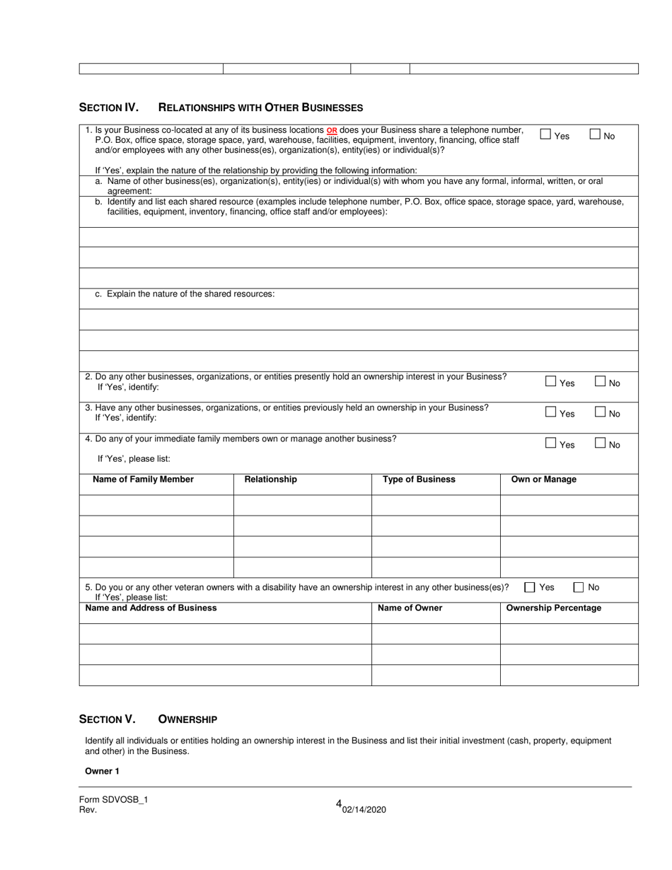 Form SDVOSB_1 Service-Disabled Veteran-Owned Small Business Certification Application - Kentucky, Page 5