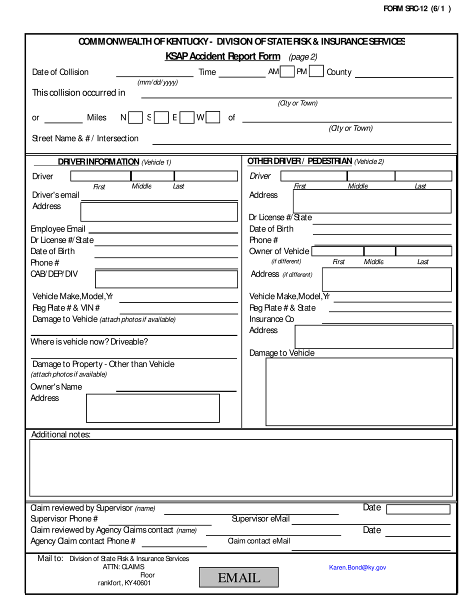 Form SRC-12 Ksap Accident Report Form - Kentucky, Page 2