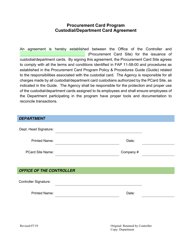 Procurement Card Program Custodial/Department Card Agreement - Kentucky