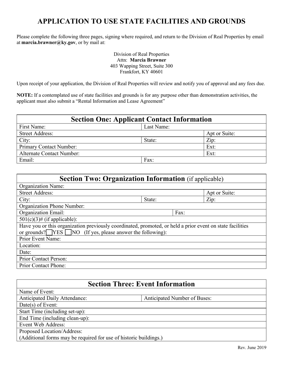 Kentucky Application to Use State Facilities and Grounds - Fill Out ...
