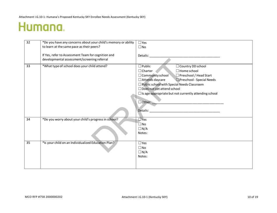 Attachment I.G.10-1 Humanas Proposed Kentucky Sky Enrollee Needs Assessment (Kentucky Sky) - Draft - Kentucky, Page 10