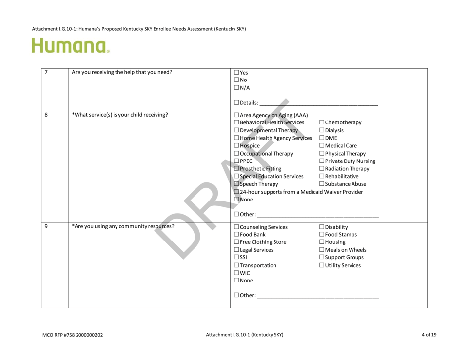 Attachment I.G.10-1 Humanas Proposed Kentucky Sky Enrollee Needs Assessment (Kentucky Sky) - Draft - Kentucky, Page 4