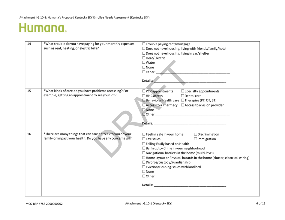 Attachment I.G.10-1 Humanas Proposed Kentucky Sky Enrollee Needs Assessment (Kentucky Sky) - Draft - Kentucky, Page 6
