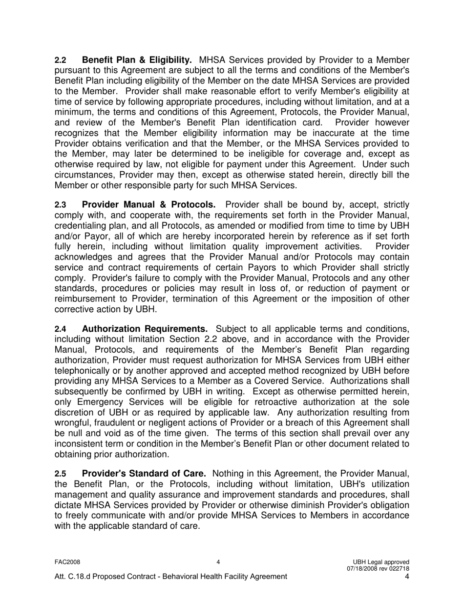 Attachment C.18.D United Behavioral Health Facility Participating Provider Agreement - Kentucky, Page 4