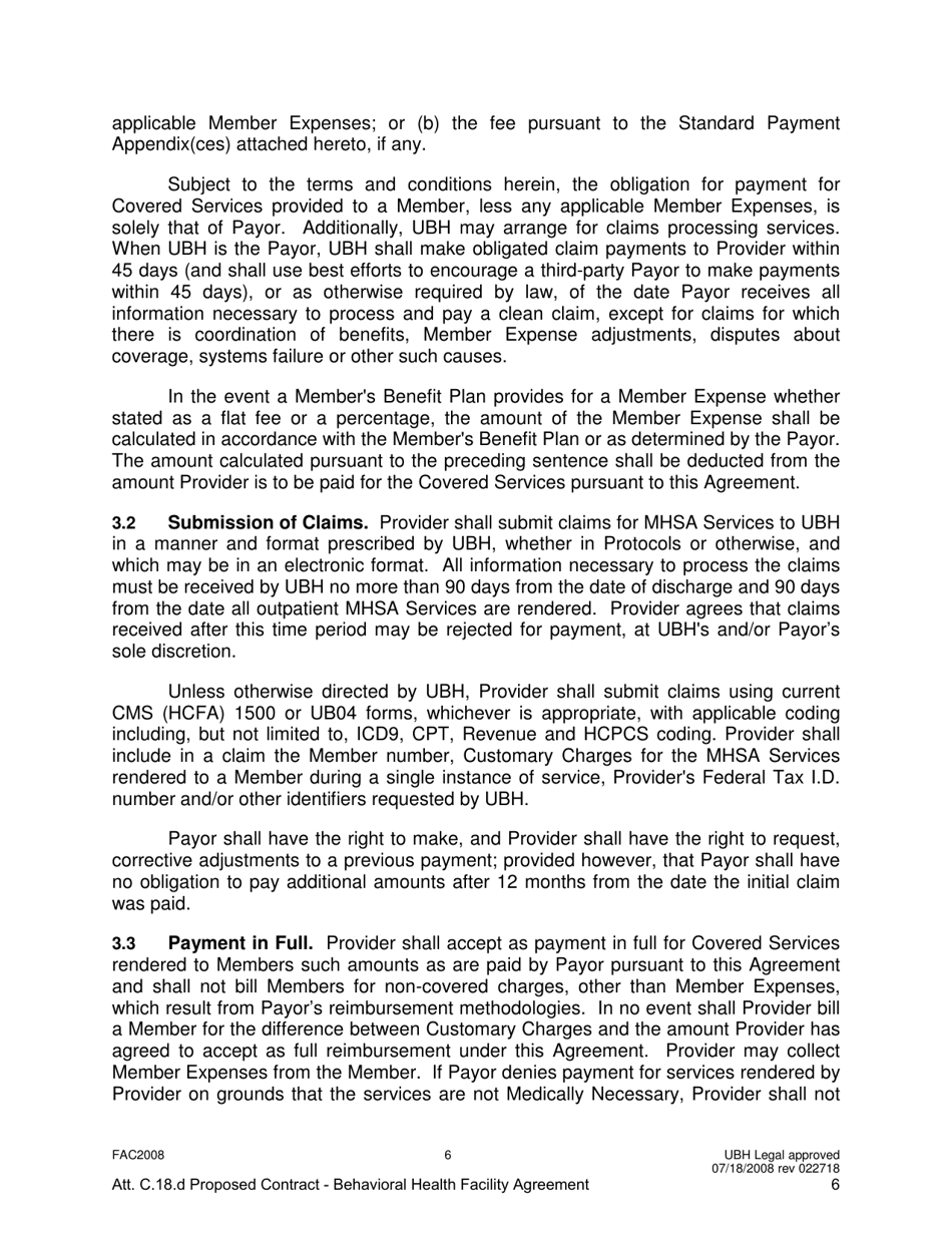 Attachment C.18.D United Behavioral Health Facility Participating Provider Agreement - Kentucky, Page 6