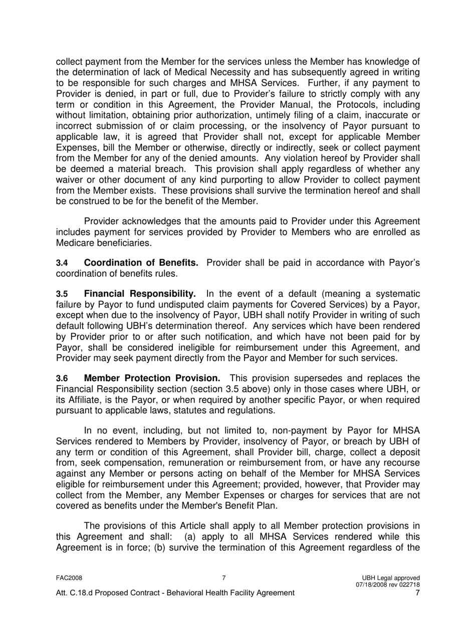 Attachment C.18.D United Behavioral Health Facility Participating Provider Agreement - Kentucky, Page 7
