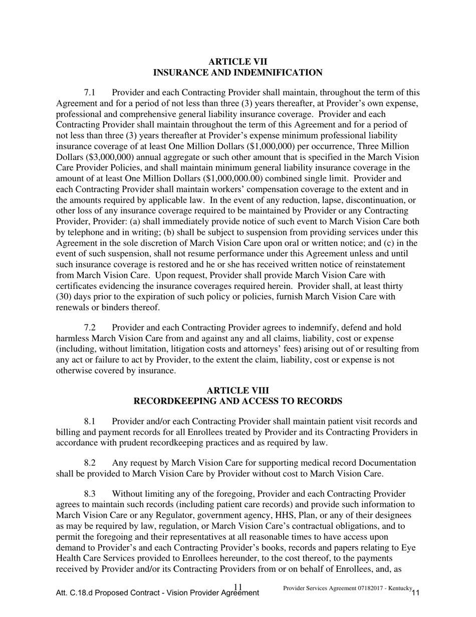 Attachment C.18.D Vision Provider Agreement - Kentucky, Page 11