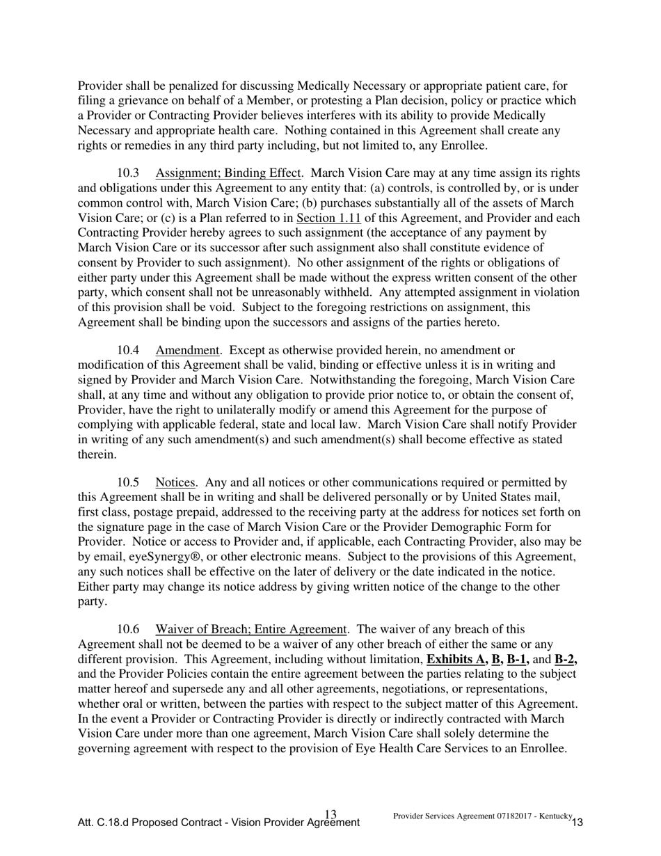Attachment C.18.D Vision Provider Agreement - Kentucky, Page 13