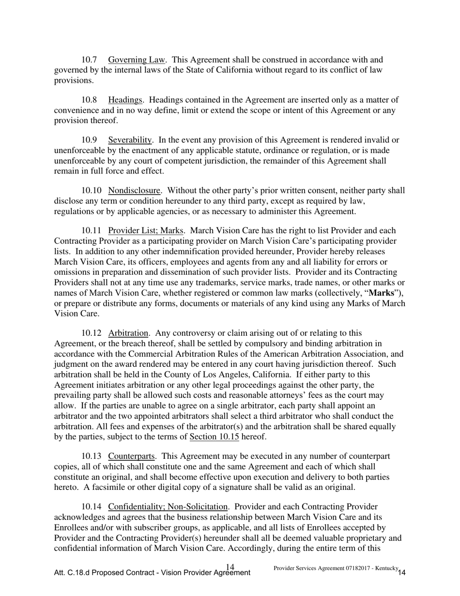 Attachment C.18.D Vision Provider Agreement - Kentucky, Page 14