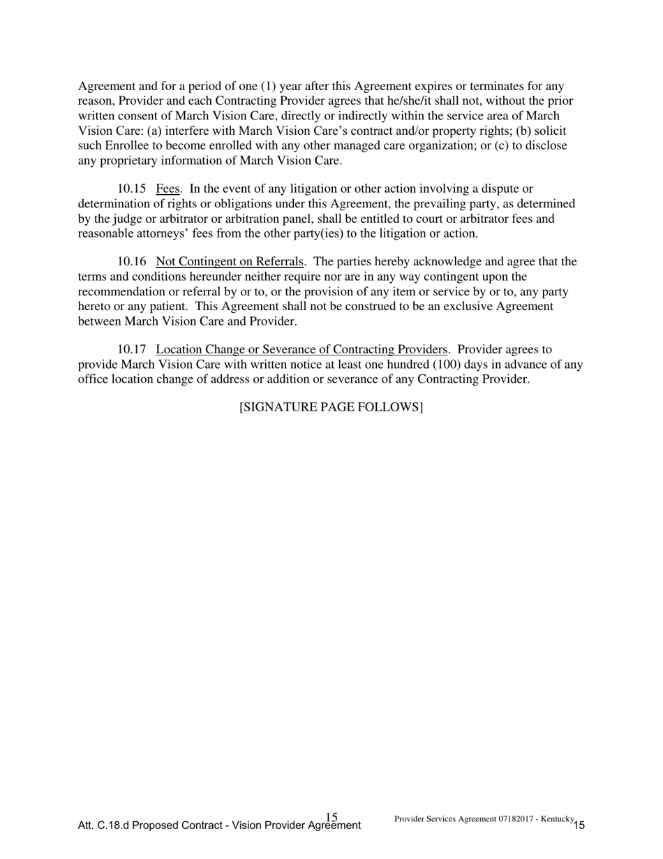 Attachment C.18.D Vision Provider Agreement - Kentucky, Page 15