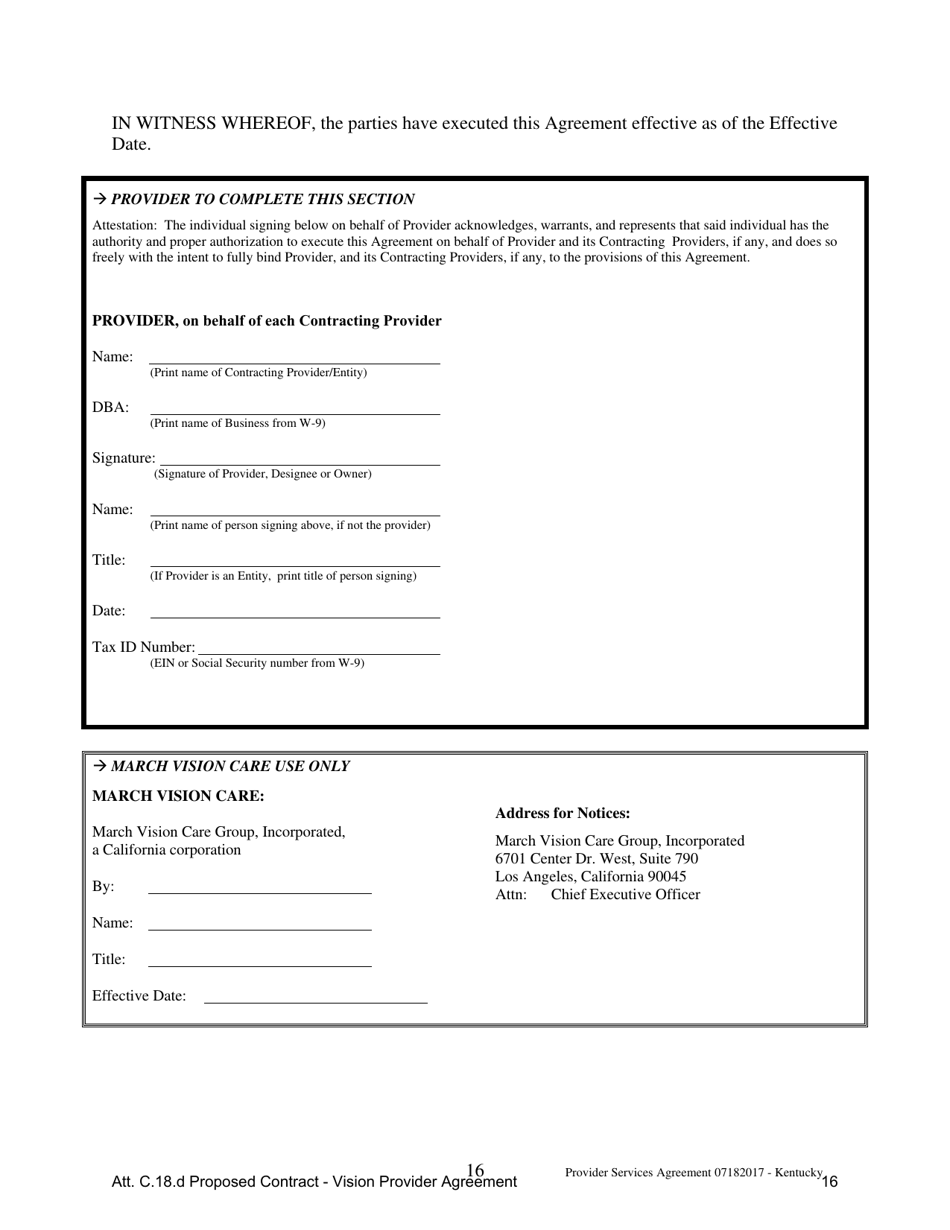 Attachment C.18.D Vision Provider Agreement - Kentucky, Page 16