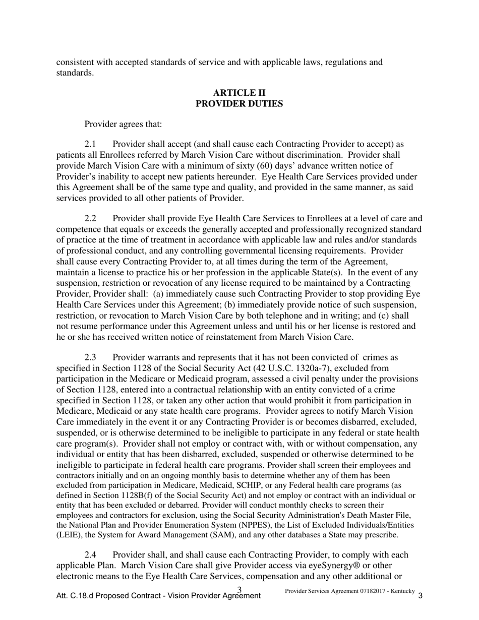 Attachment C.18.D Vision Provider Agreement - Kentucky, Page 3