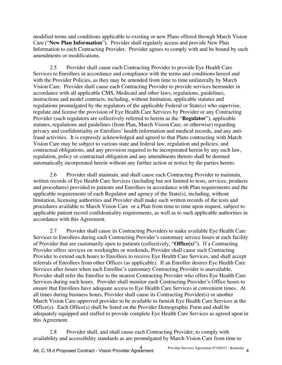 Attachment C.18.D Vision Provider Agreement - Kentucky, Page 4