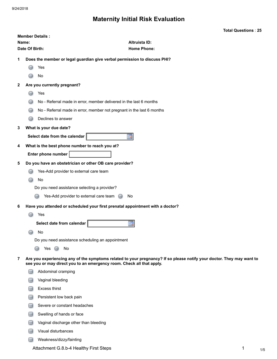 Attachment G.8.B-4 Maternity Initial Risk Evaluation - Kentucky, Page 1