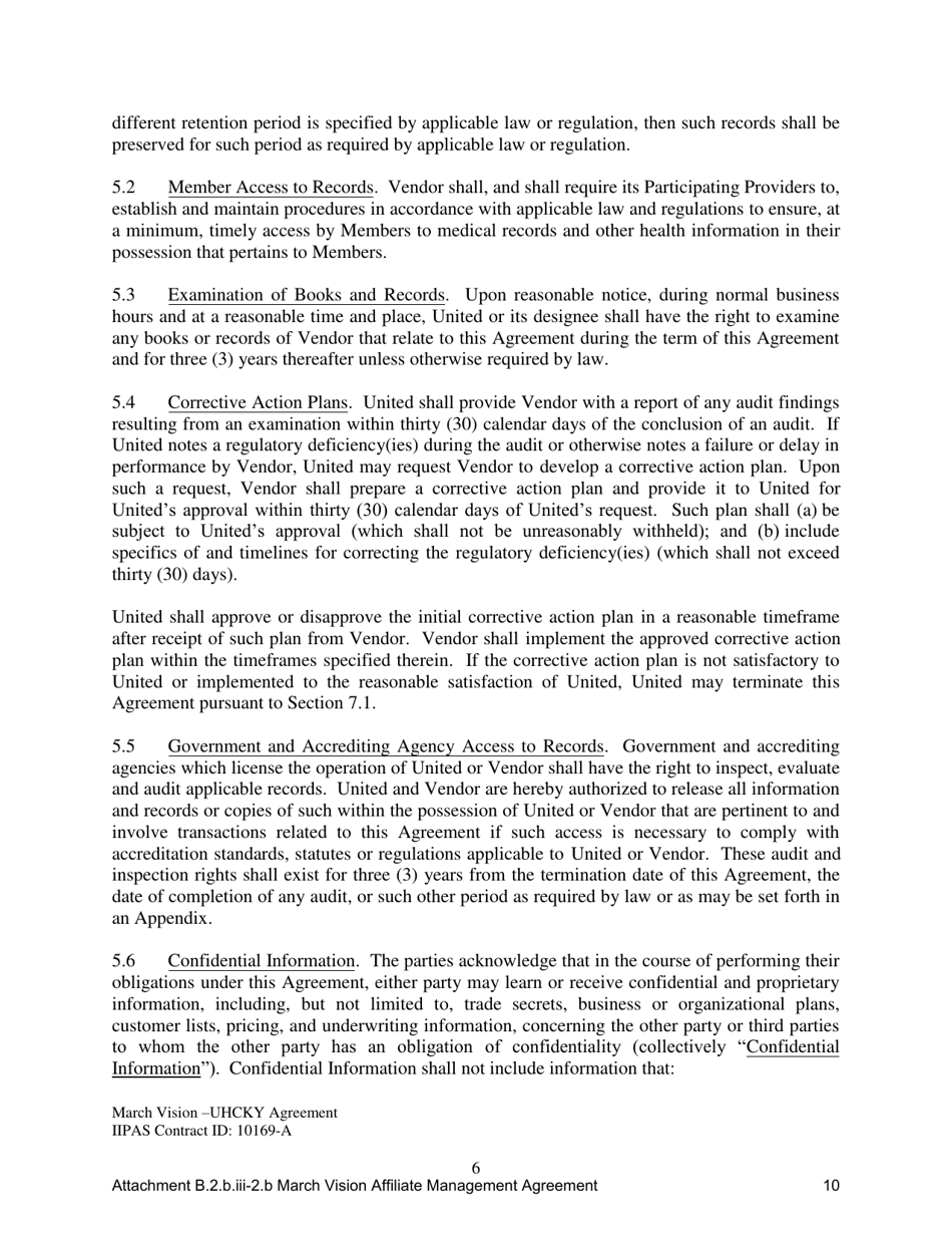 Attachment B.2.B.III-2.B First Amendment to the Vision Services Agreement - Kentucky, Page 10