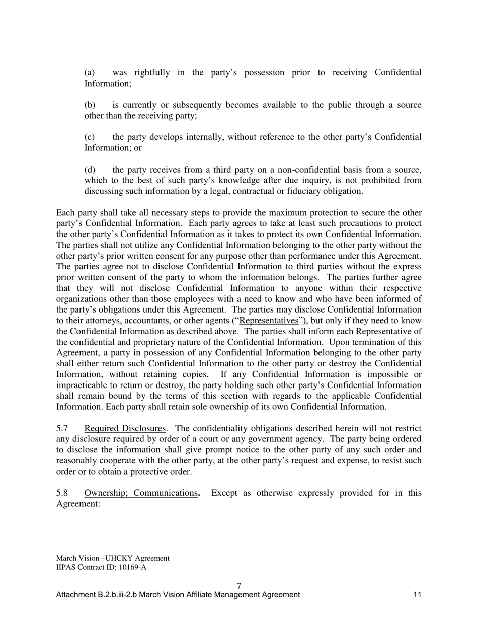 Attachment B.2.B.III-2.B First Amendment to the Vision Services Agreement - Kentucky, Page 11