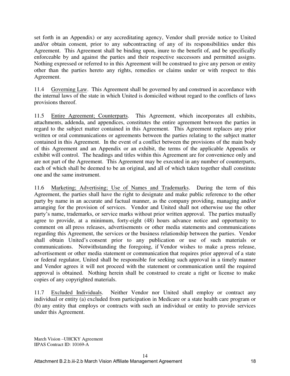 Attachment B.2.B.III-2.B First Amendment to the Vision Services Agreement - Kentucky, Page 18