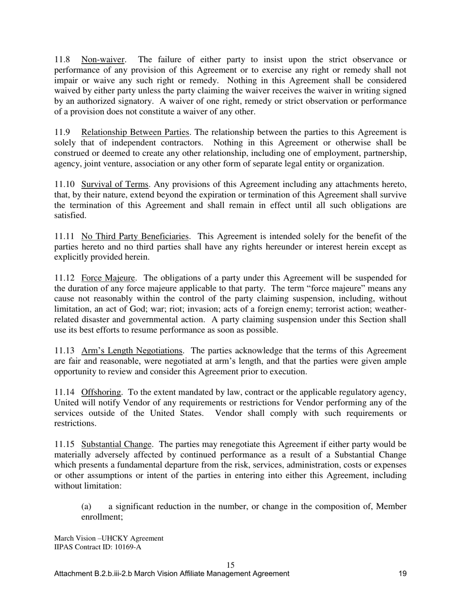 Attachment B.2.B.III-2.B First Amendment to the Vision Services Agreement - Kentucky, Page 19