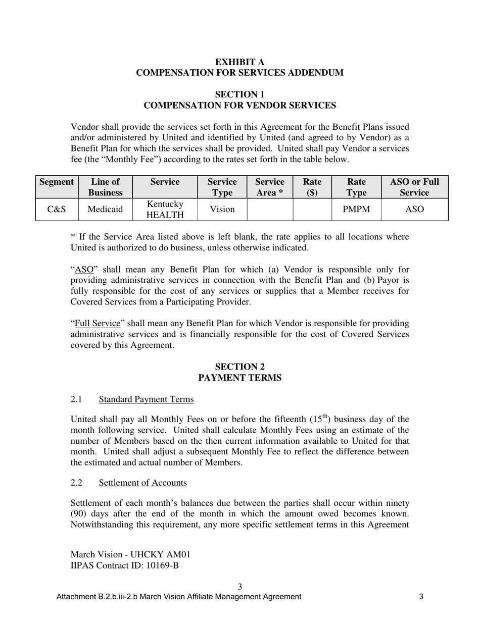 Attachment B.2.B.III-2.B First Amendment to the Vision Services Agreement - Kentucky, Page 3