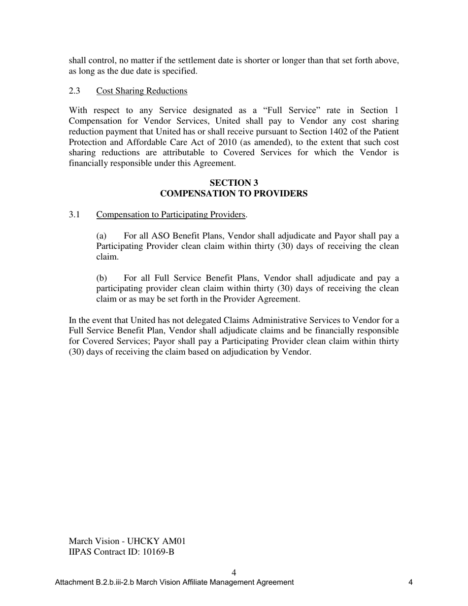 Attachment B.2.B.III-2.B First Amendment to the Vision Services Agreement - Kentucky, Page 4