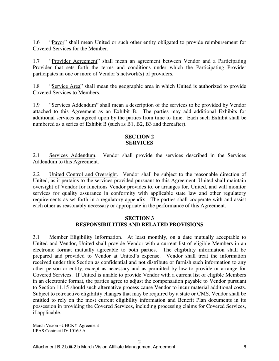 Attachment B.2.B.III-2.B First Amendment to the Vision Services Agreement - Kentucky, Page 6