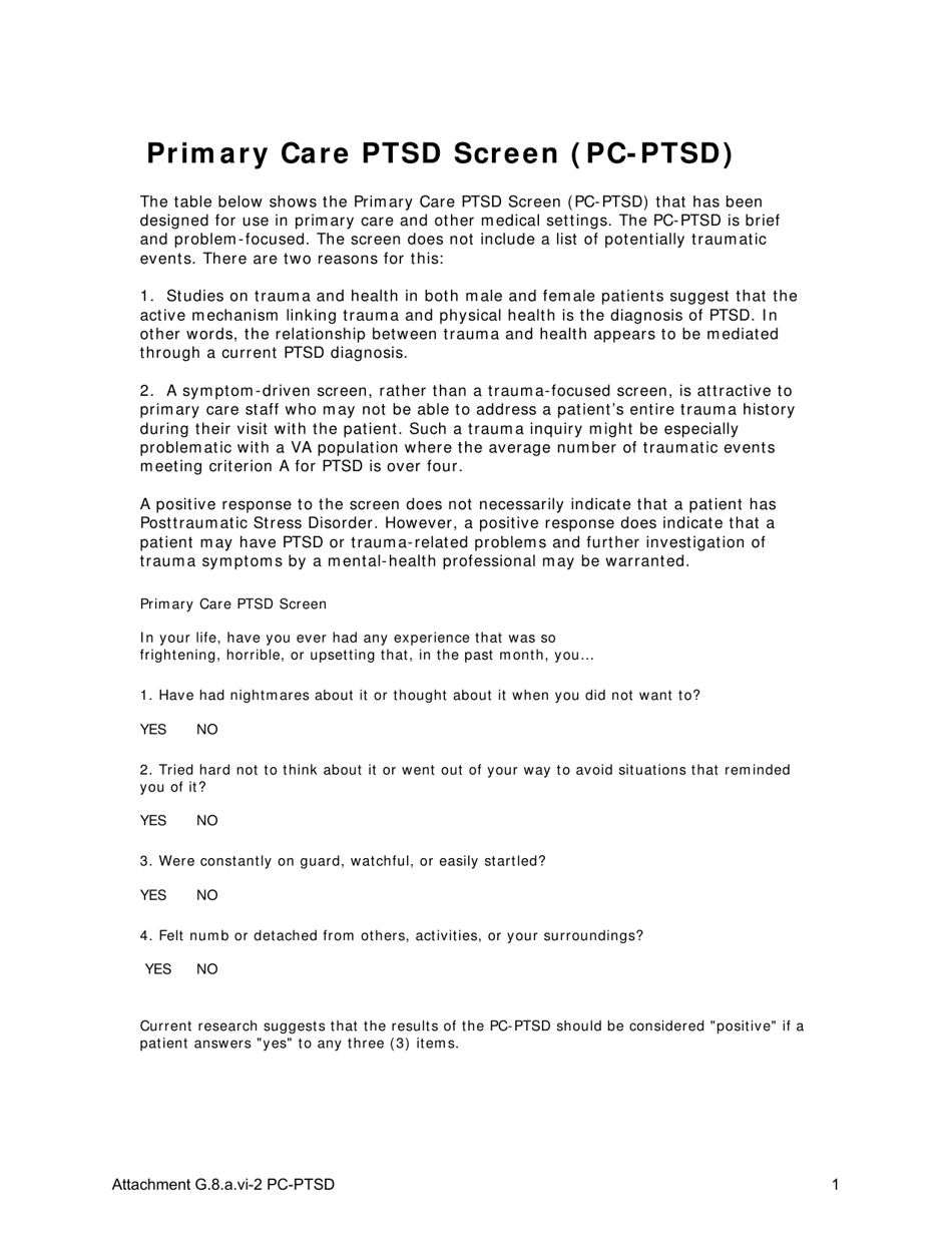Kentucky Primary Care PTSD Screen (PcPTSD) Fill Out, Sign Online and
