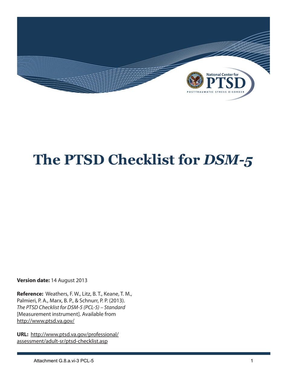 Attachment G.8.A.VI-3 The PTSD Checklist for Dsm-5 - Kentucky, Page 1