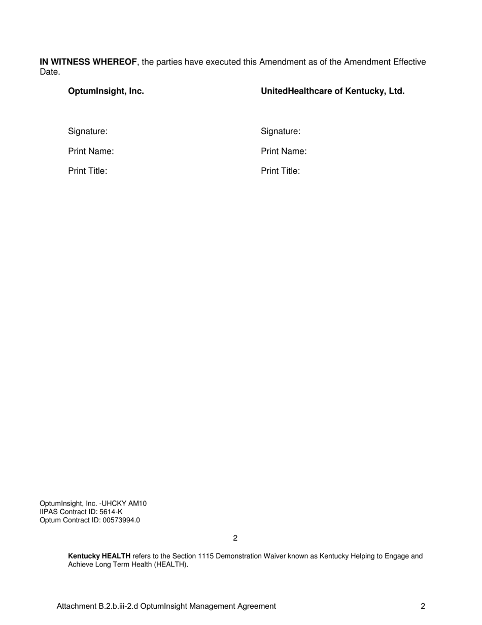 Attachment B.2.B.III-2.D Tenth Amendment to the Optuminsight Services Agreement - Kentucky, Page 2