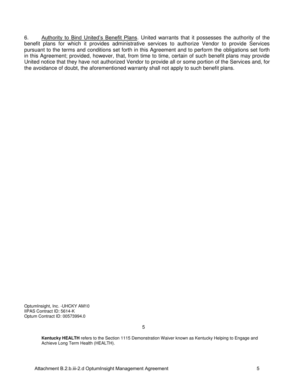 Attachment B.2.B.III-2.D Tenth Amendment to the Optuminsight Services Agreement - Kentucky, Page 5