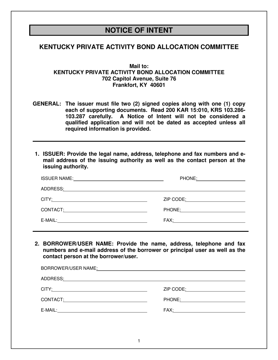 Notice of Intent - Kentucky, Page 1