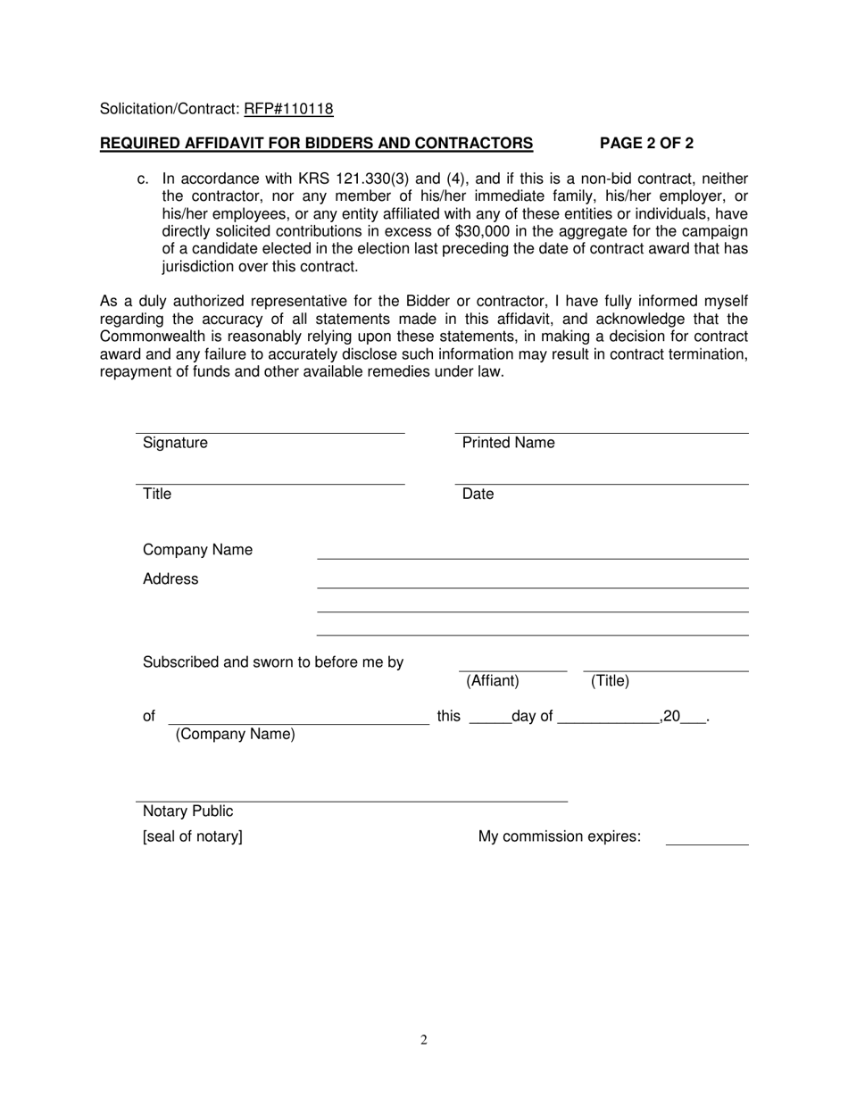 Kentucky Required Affidavit For Bidders And Contractors - Fill Out 