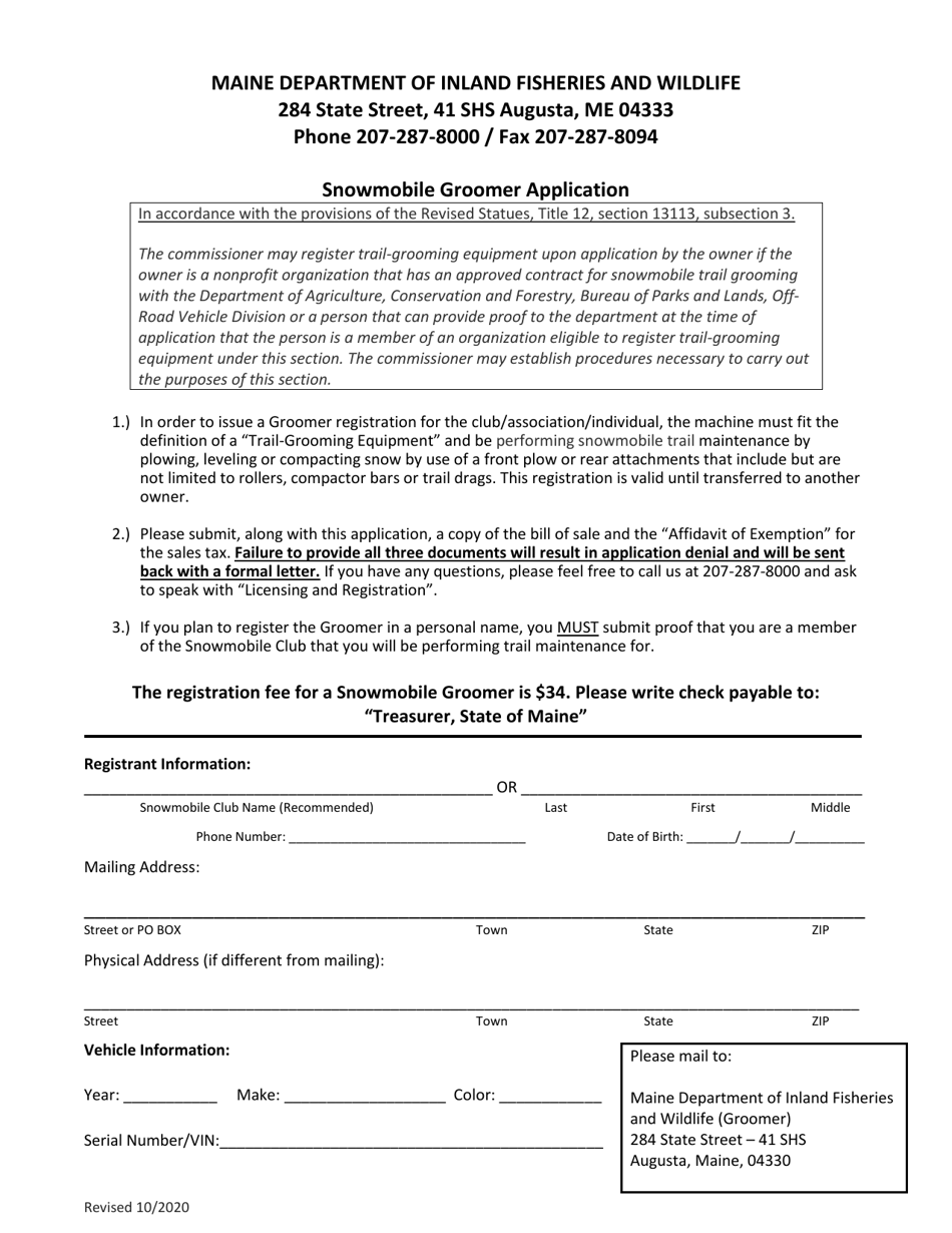 Snowmobile Groomer Application - Maine, Page 1